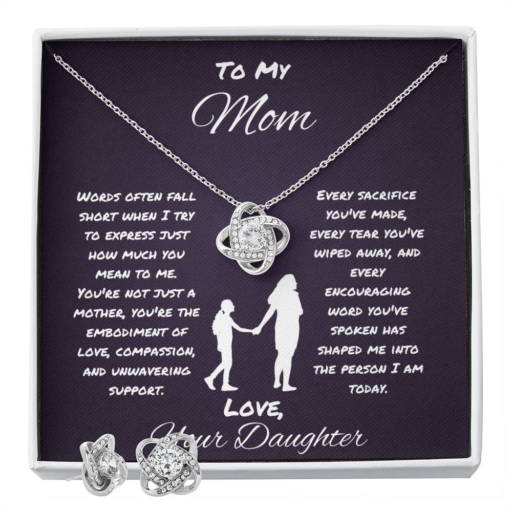 " When Words Fall Short " Love Knot Necklace And Earring Set For Mom