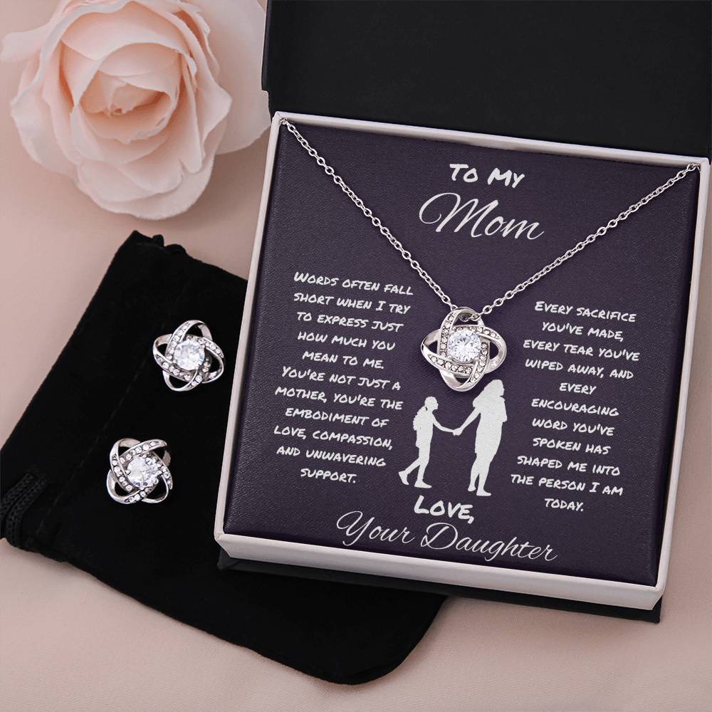 " When Words Fall Short " Love Knot Necklace And Earring Set For Mom