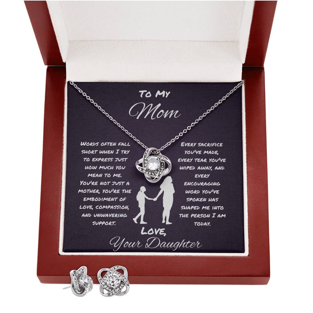 " When Words Fall Short " Love Knot Necklace And Earring Set For Mom