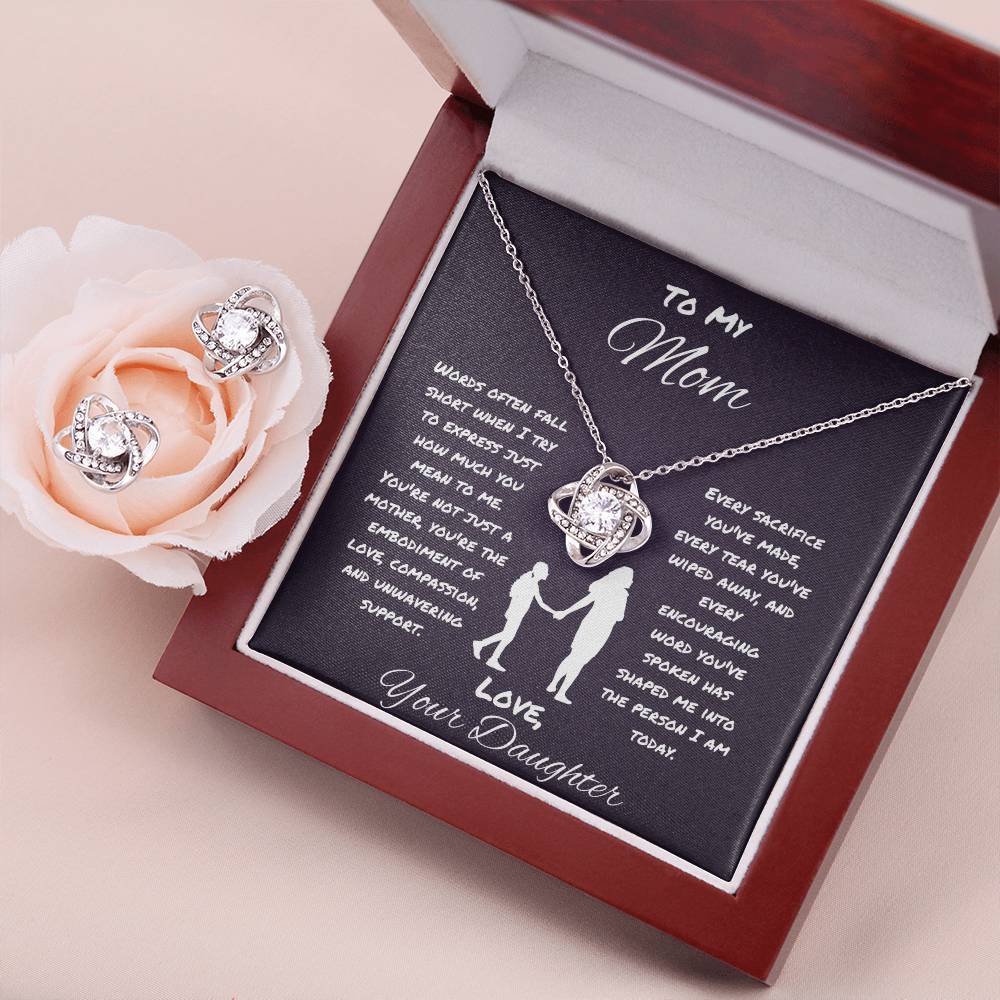 " When Words Fall Short " Love Knot Necklace And Earring Set For Mom