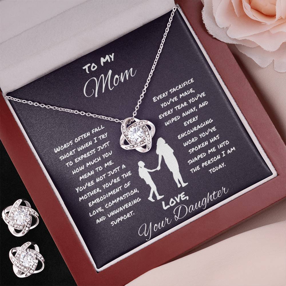 " When Words Fall Short " Love Knot Necklace And Earring Set For Mom