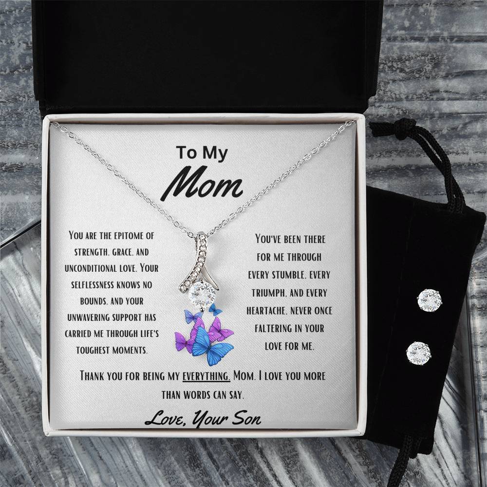 " My Everything " Alluring beauty Necklace AND Matching Earrings With Heartfelt Message To Mom