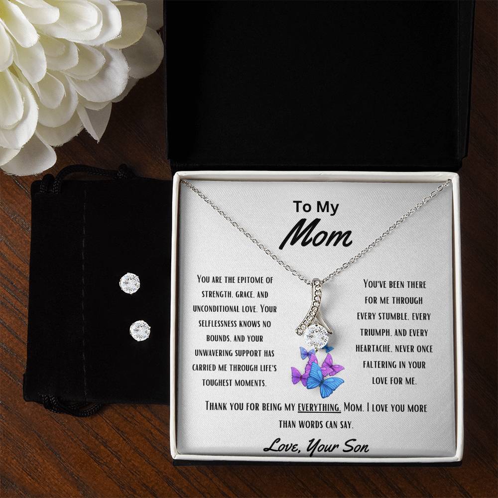 " My Everything " Alluring beauty Necklace AND Matching Earrings With Heartfelt Message To Mom