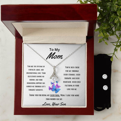 " My Everything " Alluring beauty Necklace AND Matching Earrings With Heartfelt Message To Mom