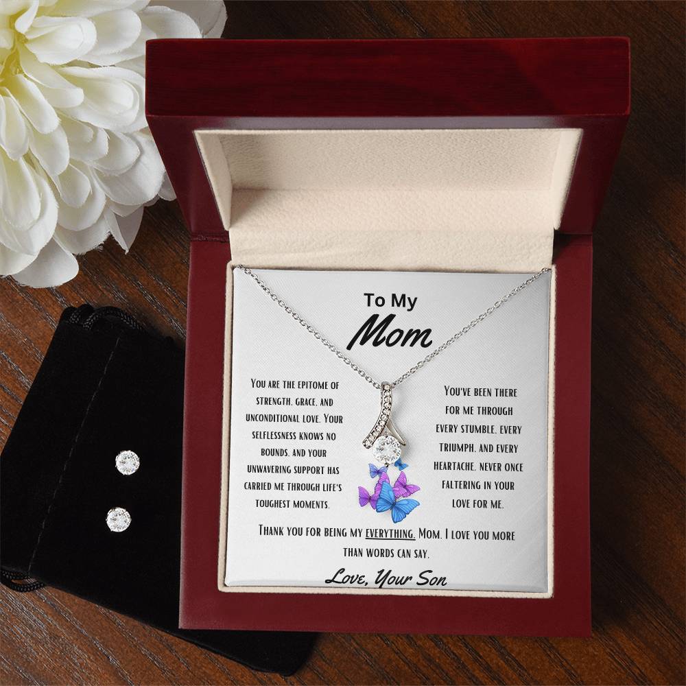 " My Everything " Alluring beauty Necklace AND Matching Earrings With Heartfelt Message To Mom